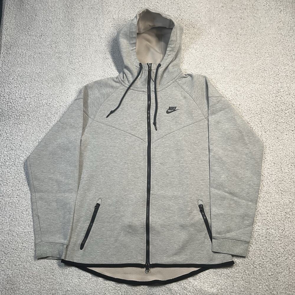 Nike Tech Fleece Hoodie Mens L Gray Full Zip Jacket Swoosh Logo Windrunner